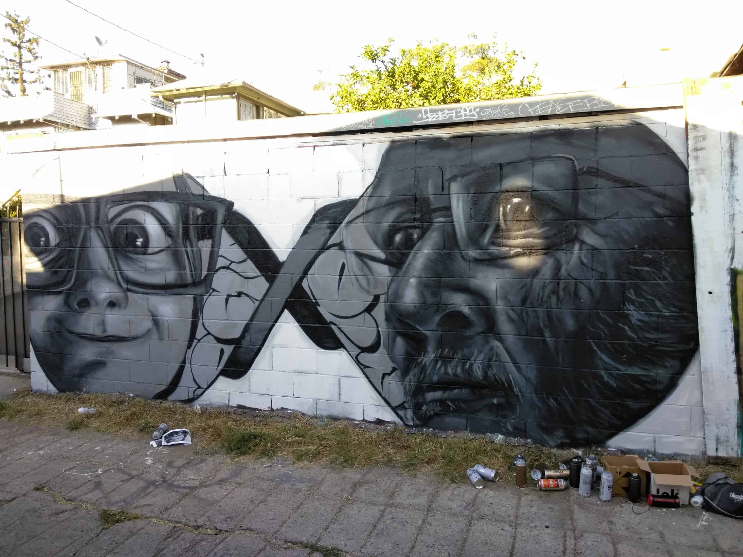 Street art by Kin, Child & Adult, LA Exhibition in Korea Town, 2018