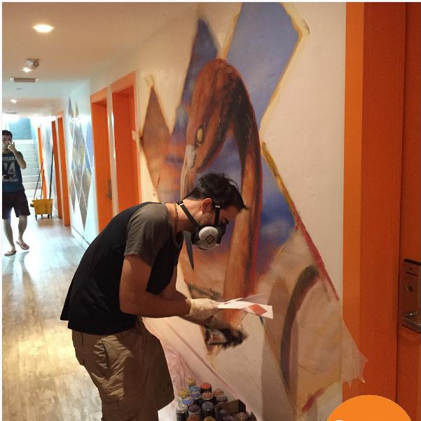 Commission artwork for SoBe Hostel – Miami Beach, 2017 created by Kin